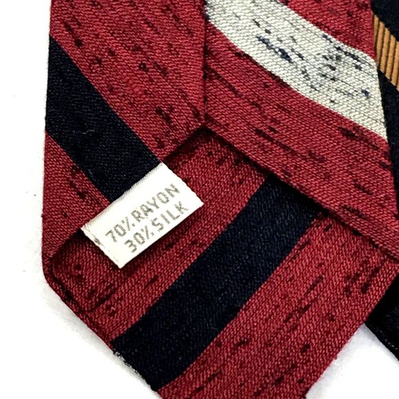 Beau Brummell Ties 2 Vtg Slim Skinny Striped Silk Rayon Red Brown Vegas Preppy - Picture 7 of 12